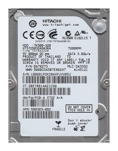 Hitachi Travelstar 0A78273 320GB 7200rpm SATA 3Gbps 2.5in Hard Drive