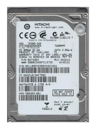 Hitachi Travelstar 0A73373 320GB 7200rpm SATA 3Gbps 2.5in Hard Drive