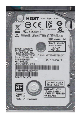 Hitachi Travelstar 0J26105 500GB 7200rpm SATA 6Gbps 512e 2.5in Hard Drive