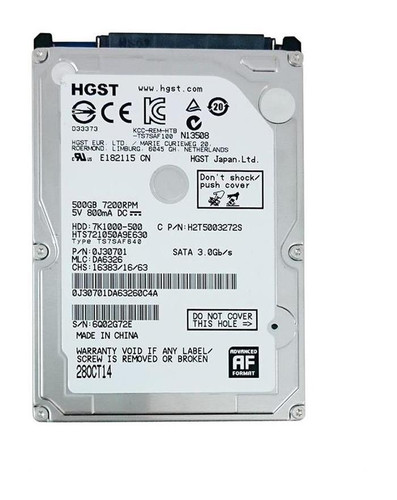 Hitachi Travelstar H2T5003272S7 500GB 7200rpm SATA 6Gbps 512e 2.5in Hard Drive