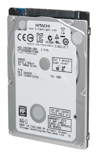 Hitachi Travelstar HDT545050A380 500GB 5400rpm SATA 3Gbps 512e 2.5in Hard Drive