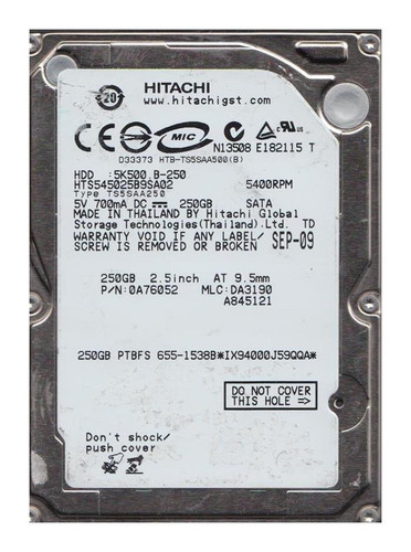 Hitachi Travelstar HTS545025B9A302 250GB 5400rpm SATA 3Gbps 2.5in Hard Drive