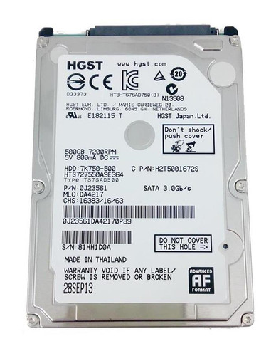Hitachi Travelstar 0J23561 500GB 7200rpm SATA 3Gbps 512e 2.5in Hard Drive