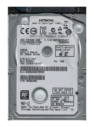 Hitachi Travelstar HTE545032A7E680 320GB 5400rpm SATA 6Gbps 512e 2.5in Hard Drive