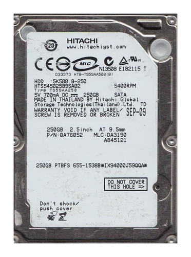 Hitachi Travelstar H2T250854S 250GB 5400rpm SATA 1.5Gbps 2.5in Hard Drive
