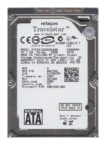 Hitachi HTS541020G9AR00 20GB 5400rpm 2.5in IDE Hard Drive