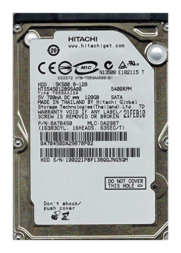 Hitachi Travelstar HTE545012B9A300 120GB 5400rpm SATA 3Gbps 2.5in Hard Drive