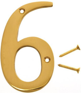 House Number- Solid Brass- 4" High- "6"- Polished Finish