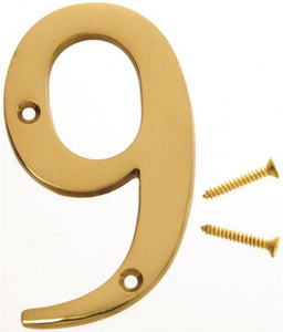 House Number- Solid Brass- 4" High- "9"- Polished Finish