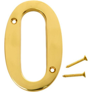 House Number- Solid Brass- 4" High- "0"- Polished Finish