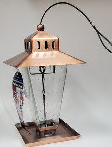 Bird Feeder- With Sq Copper Top & Glass Hopper