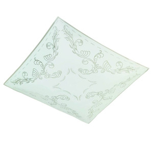 Ceiling Light Shade- Square- 14"- White- Clear Floral Pattern