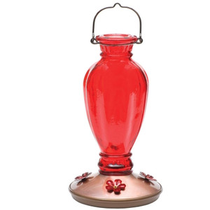 Hummingbird Feeder- 18 Oz- Vintage Red Glass Hummingbird Feeder- 18 Oz- Vintage Red Glass