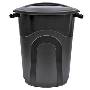 Trash Can- 32 Gallon- Molded Heavy Duty- Black- Plastic