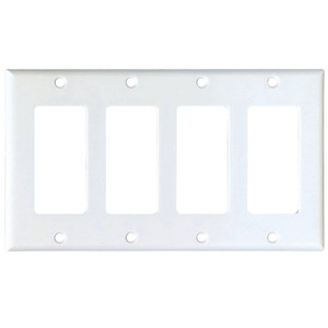 Wall Plate- Deco- 4 Gang- White- Plastic