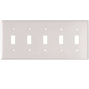 Wall Plate- Toggle- 5 Gang- White- Plastic