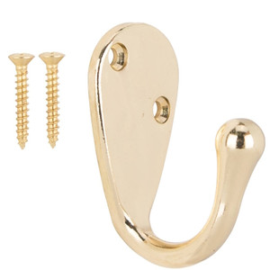 Robe Hook- Single Hook- 2 1/2" Tall- Brass Plated