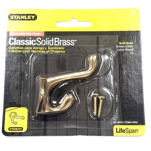 Coat And Hat Hook- Solid Brass- With Screws