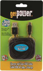 USB- to Micro USB Cable- 12'