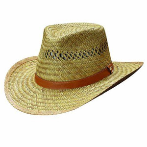 Straw Hat- With Wide Brim And Leather Band- Small