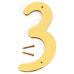 House Number- Solid Brass- Prestige- 4" High- "3"- Polished Finish