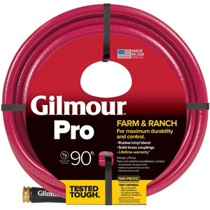 Farm & Ranch Water Hose- 5/8" x 90'- Rubber- Red