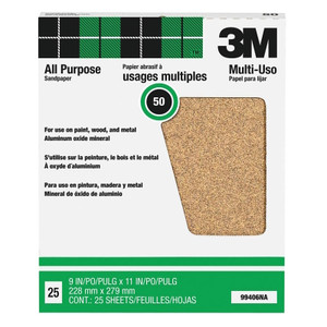 3M- Sanding Paper-  50 Grit- 9" x 11"- Aluminum Oxide- 25 Pack