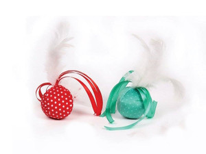 Cat Toys- Ribbon Feather Balls- 2 Pack