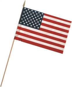 US Stick Flag-  8" x 12"- Wood Staff- With Gold Spearhead