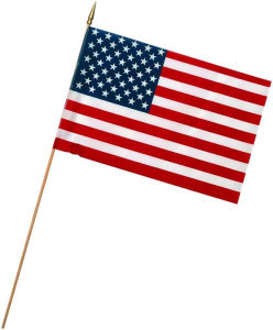 US Stick Flag- 4" x 6"- Plastic Staff- Gold Spearhead