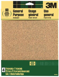 Sand Paper Sheet- 60 Grit- 9" x 11"- Aluminum Oxide- 5 Pack