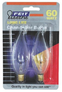 Incandescent Lamp- Candelabra Base- Flame Tip- 60 Watt- Clear- 2 Pack