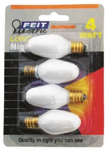 Incandescent Lamp- C7- 4 W- 120 V- 3000 Hr- White- 4 Pack