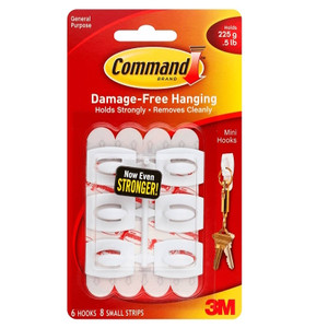 3M- Command- Mini- Hooks- White- 6 Pack