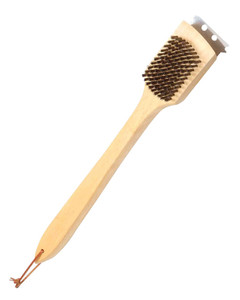 Grill Brush With Scraper & Wood Handel 18"- With Leather Thong