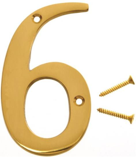 House Number- Solid Brass- 4" High- "6"- Polished Finish