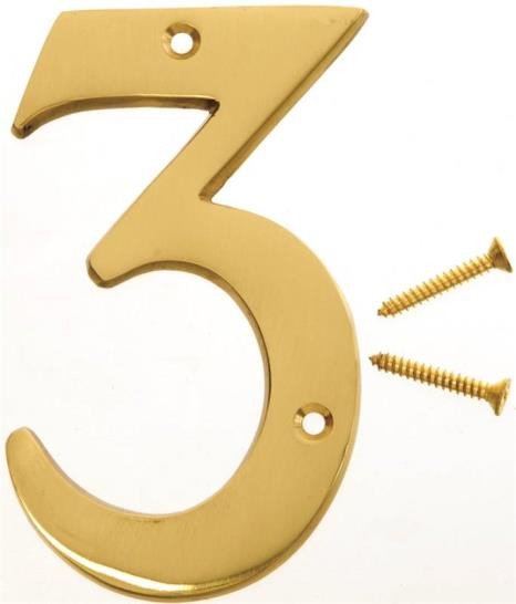 House Number- Solid Brass- 4" High- "3"- Polished Finish