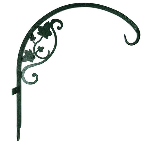 Plant Wall Hook- Curved- Wrought Iron- With Vine- 16"