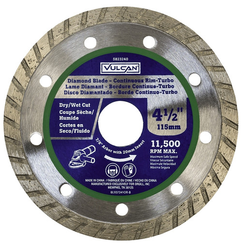 Masonry Circular Saw Blade- 4.5"- Continuous Rim Diamond Turbo- 5/8" & 7/8" Arbor