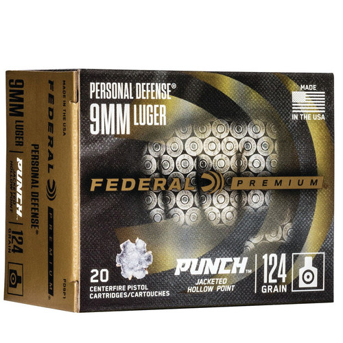 9 MM- Luger- 124 Grain- Punch HP- 20 Rounds- Federal