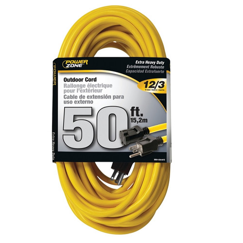 Extension Power Cord- 12/3-  50'- 15 Amp- Yellow