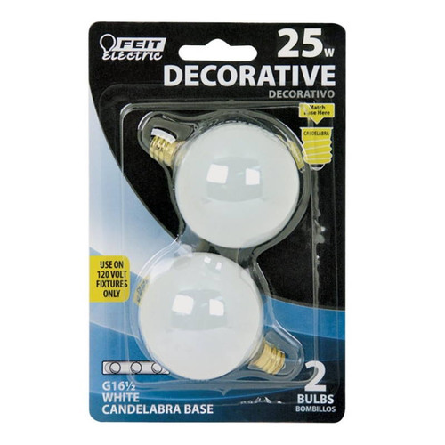 Vanity Globe Bulb- White- G 16 1/2- 25 Watt 120 VAC- 2 Pack