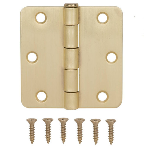 Hinge- 3 1/2" Radius Corner- Steel- Satin Brass Plated- 2 Pack