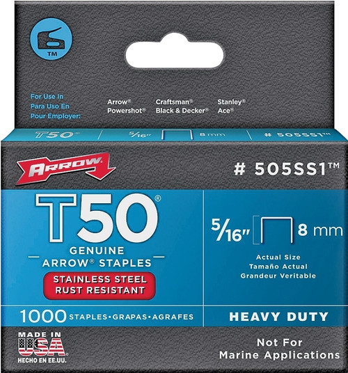 Arrow- T50- SS 5/16"- Staple- 1000 Pack