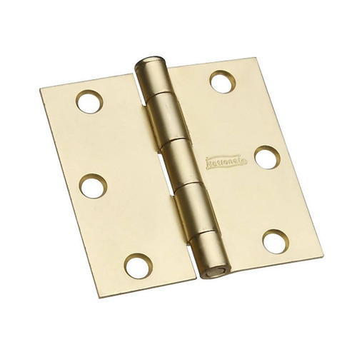 Hinge- 3"- Brass Plated- Square Corner- With Screws- 2 Pack