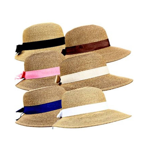 Cappelli- Paper Braid Face Saver With Assorted Colors Bow & Sweat Band- One Size