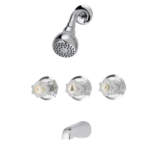 Tub/Shower 3 Handle Faucet With Spout- Chrome