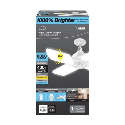 LED- Tri Panel- High Intensity Light- 8000 Lumens- 70 Watts- 3000/4000/5000K- 120 VAC