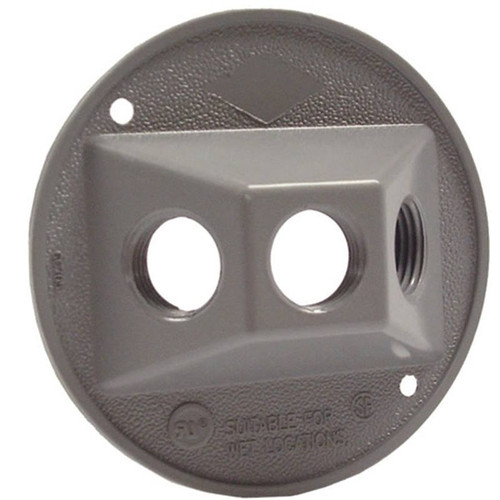 Outdoor Round Cover Plate- 3 Hole Cluster- Gray