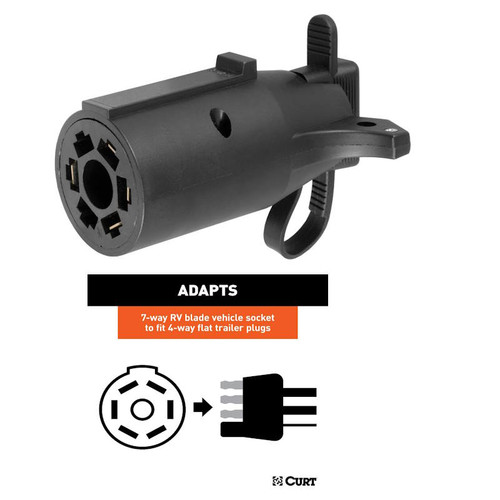 Towing- Trailer Light Adapter- 7 Pin To 4 Pin Flat